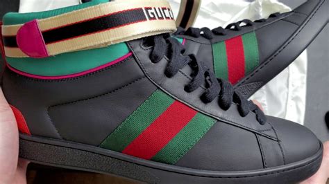 gucci high black red strip|high top gucci sneakers black.